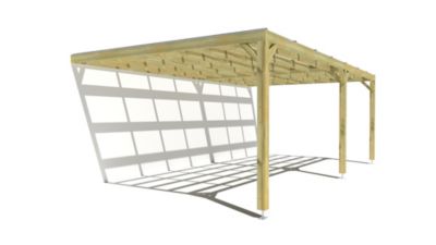 Pergola bois - 7m x 4m - adossée - sens largeur - couverture étanche transparente incluse - livraison comprise