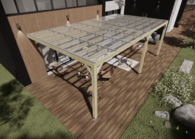 Pergola bois - 7m x 4m - adossée - sens largeur - couverture étanche transparente incluse - livraison comprise