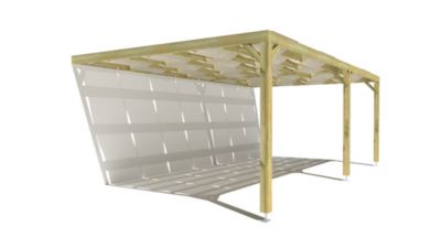 Pergola bois - 7m x 4m - adossée - sens largeur - voilage semi-transparent inclus - livraison comprise