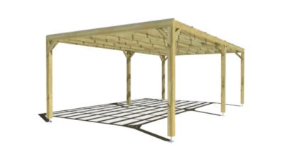 Pergola bois - 7m x 4m - indépendante - sens largeur - couverture étanche transparente incluse - livraison comprise