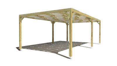 Pergola bois - 7m x 4m - indépendante - sens largeur - voilage semi-transparent inclus - livraison comprise