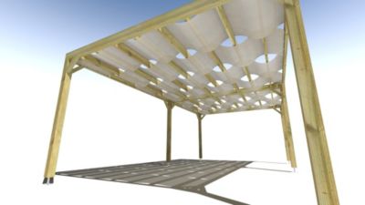 Pergola bois - 7m x 4m - indépendante - sens largeur - voilage semi-transparent inclus - livraison comprise