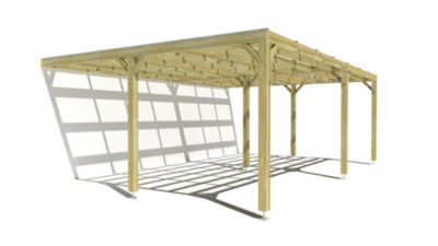 Pergola bois - 7m x 5m - adossée - sens largeur - couverture étanche transparente incluse - livraison comprise