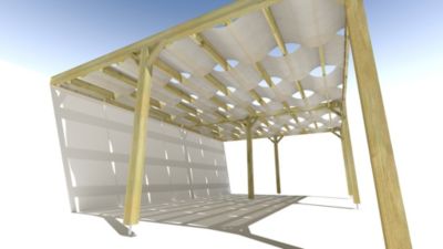 Pergola bois - 7m x 5m - adossée - sens largeur - voilage semi-transparent inclus - livraison comprise