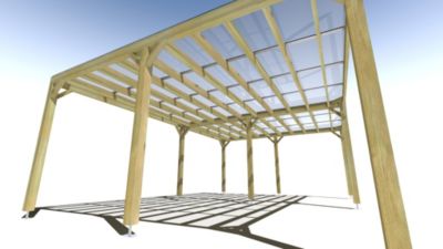 Pergola bois - 7m x 5m - indépendante - sens largeur - couverture étanche transparente incluse - livraison comprise