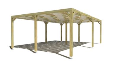 Pergola bois - 7m x 5m - indépendante - sens largeur - voilage semi-transparent inclus - livraison comprise