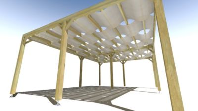 Pergola bois - 7m x 5m - indépendante - sens largeur - voilage semi-transparent inclus - livraison comprise