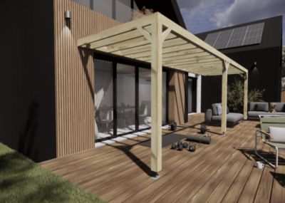 Pergola bois - 8m x 2m - adossée - sens profondeur - livraison comprise