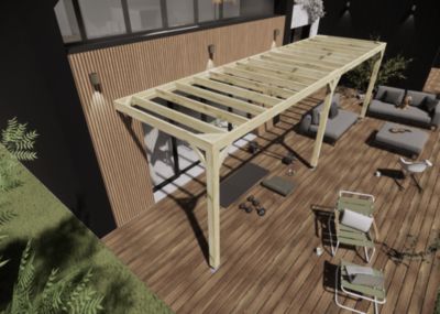 Pergola bois - 8m x 2m - adossée - sens profondeur - livraison comprise