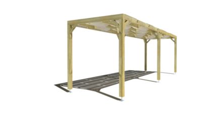 Pergola bois - 8m x 2m - indépendante - sens largeur - voilage semi-transparent inclus - livraison comprise