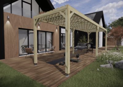 Pergola bois - 8m x 2m - indépendante - sens profondeur - platelage bois - livraison comprise