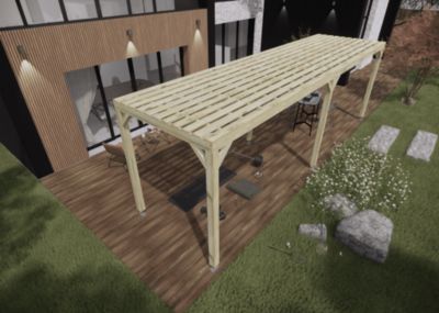 Pergola bois - 8m x 2m - indépendante - sens profondeur - platelage bois - livraison comprise