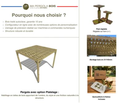 Pergola bois - 8m x 2m - indépendante - sens profondeur - platelage bois - livraison comprise