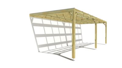 Pergola bois - 8m x 3m - adossée - sens largeur - couverture étanche transparente incluse - livraison comprise