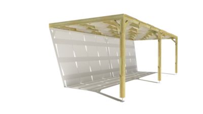 Pergola bois - 8m x 3m - adossée - sens largeur - voilage semi-transparent inclus - livraison comprise