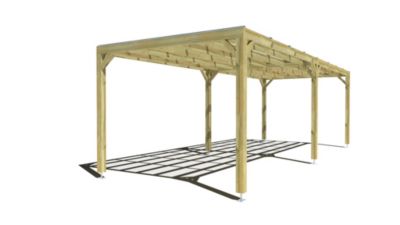 Pergola bois - 8m x 3m - indépendante - sens largeur - couverture étanche transparente incluse - livraison comprise