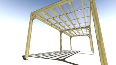 Pergola bois - 8m x 3m - indépendante - sens largeur - couverture étanche transparente incluse - livraison comprise