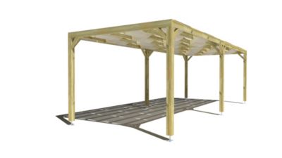 Pergola bois - 8m x 3m - indépendante - sens largeur - voilage semi-transparent inclus - livraison comprise