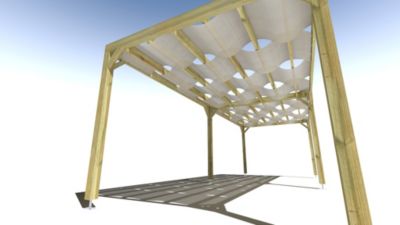 Pergola bois - 8m x 3m - indépendante - sens largeur - voilage semi-transparent inclus - livraison comprise