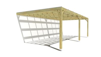 Pergola bois - 8m x 4m - adossée - sens largeur - couverture étanche transparente incluse - livraison comprise