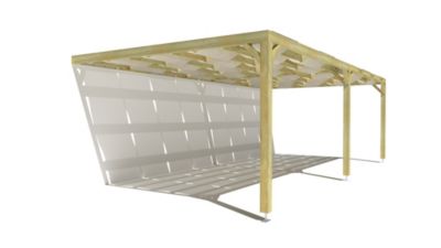 Pergola bois - 8m x 4m - adossée - sens largeur - voilage semi-transparent inclus - livraison comprise