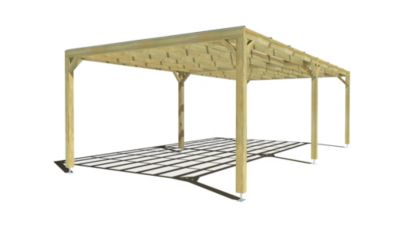 Pergola bois - 8m x 4m - indépendante - sens largeur - couverture étanche transparente incluse - livraison comprise