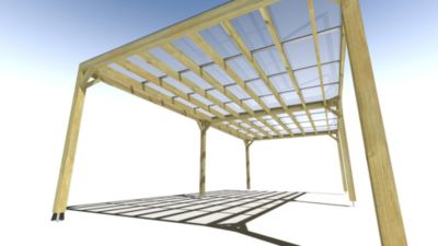 Pergola bois - 8m x 4m - indépendante - sens largeur - couverture étanche transparente incluse - livraison comprise