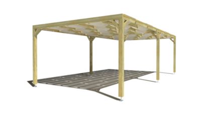 Pergola bois - 8m x 4m - indépendante - sens largeur - voilage semi-transparent inclus - livraison comprise