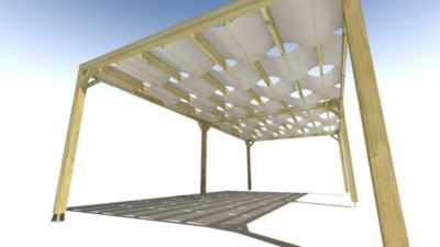 Pergola bois - 8m x 4m - indépendante - sens largeur - voilage semi-transparent inclus - livraison comprise