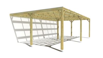 Pergola bois - 8m x 5m - adossée - sens largeur - couverture étanche transparente incluse - livraison comprise