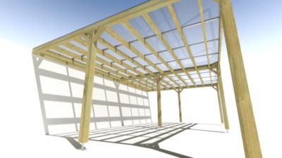 Pergola bois - 8m x 5m - adossée - sens largeur - couverture étanche transparente incluse - livraison comprise