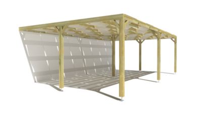 Pergola bois - 8m x 5m - adossée - sens largeur - voilage semi-transparent inclus - livraison comprise