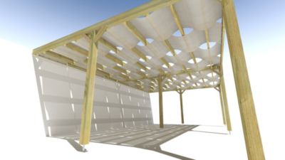 Pergola bois - 8m x 5m - adossée - sens largeur - voilage semi-transparent inclus - livraison comprise