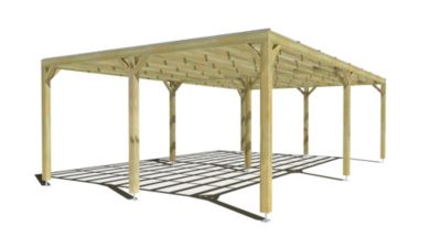 Pergola bois - 8m x 5m - indépendante - sens largeur - couverture étanche transparente incluse - livraison comprise