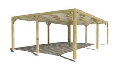 Pergola bois - 8m x 5m - indépendante - sens largeur - voilage semi-transparent inclus - livraison comprise