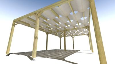 Pergola bois - 8m x 5m - indépendante - sens largeur - voilage semi-transparent inclus - livraison comprise