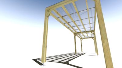 Pergola bois - 9m x 2m - indépendante - sens largeur - couverture étanche transparente incluse - livraison comprise