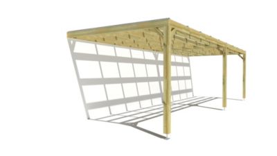 Pergola bois - 9m x 3m - adossée - sens largeur - couverture étanche transparente incluse - livraison comprise