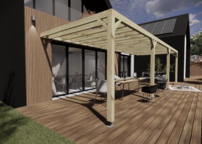 Pergola bois - 9m x 3m - adossée - sens profondeur - livraison comprise