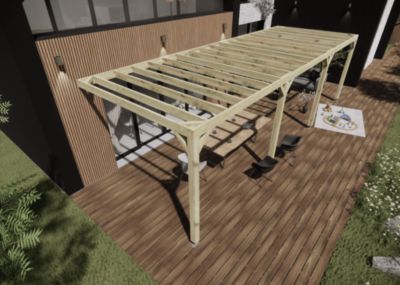 Pergola bois - 9m x 3m - adossée - sens profondeur - livraison comprise