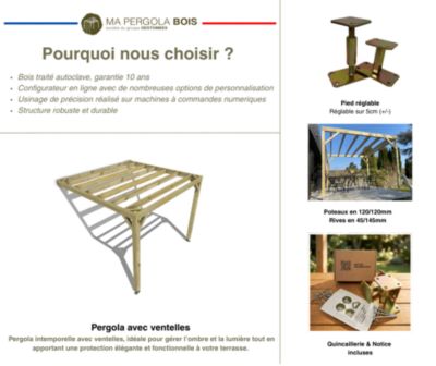 Pergola bois - 9m x 3m - adossée - sens profondeur - livraison comprise