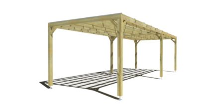 Pergola bois - 9m x 3m - indépendante - sens largeur - couverture étanche transparente incluse - livraison comprise