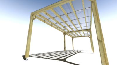 Pergola bois - 9m x 3m - indépendante - sens largeur - couverture étanche transparente incluse - livraison comprise