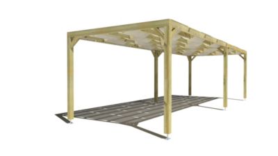 Pergola bois - 9m x 3m - indépendante - sens largeur - voilage semi-transparent inclus - livraison comprise