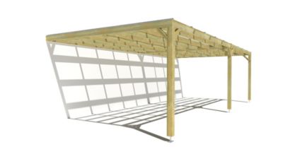 Pergola bois - 9m x 4m - adossée - sens largeur - couverture étanche transparente incluse - livraison comprise