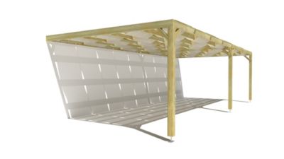 Pergola bois - 9m x 4m - adossée - sens largeur - voilage semi-transparent inclus - livraison comprise