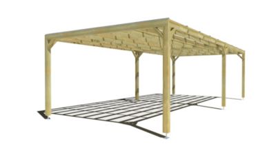 Pergola bois - 9m x 4m - indépendante - sens largeur - couverture étanche transparente incluse - livraison comprise