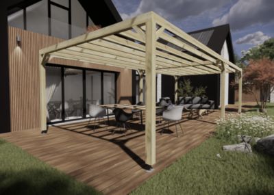 Pergola bois - 9m x 4m - indépendante - sens largeur - livraison comprise