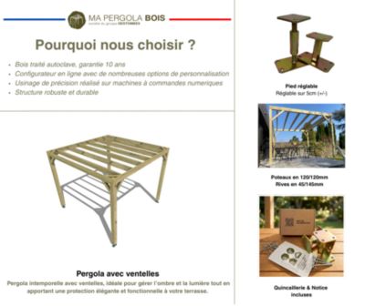 Pergola bois - 9m x 4m - indépendante - sens largeur - livraison comprise