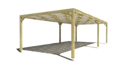 Pergola bois - 9m x 4m - indépendante - sens largeur - voilage semi-transparent inclus - livraison comprise